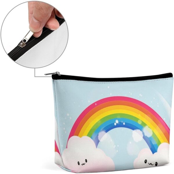 Small Rainbow Makeup Bag for Women Portable Travel Toiletry Pouch, PU Leather Cosmetic Bag with Zipper
