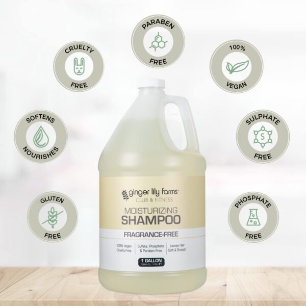 Ginger Lily Farms Club & Fitness Moisturizing Shampoo for All Hair Types, 100% Vegan & Cruelty-Free, Fragrance Free, 1 Gallon (128 fl oz) Refill