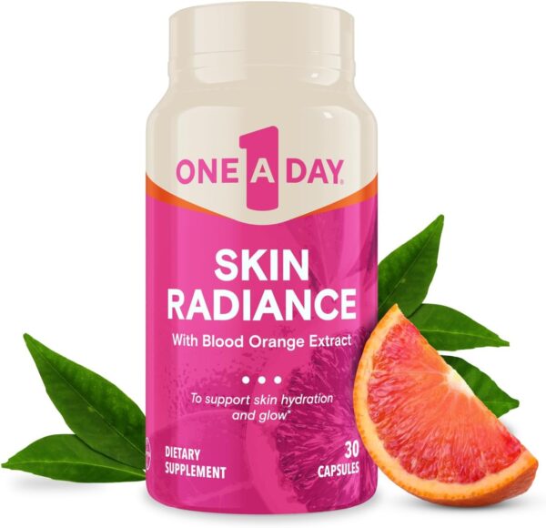 One A Day Skin Radiance, Skin Supplement to Support Hydration & Glow with Blood Orange Extract & Collagen Health with Vitamin C & Vitamin E, 30 Capsules