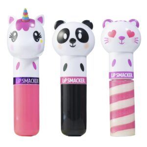 Lip Smacker Lippy Pals, Set of 3 Flavored Moisturizing & Smoothing Soft Shine Lip Balm, Hydrating & Protecting Fun Tasty Flavors ,Cruelty-Free & Vegan - Unicorn, Panda and kitten
