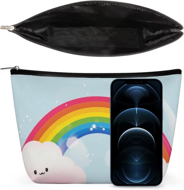 Small Rainbow Makeup Bag for Women Portable Travel Toiletry Pouch, PU Leather Cosmetic Bag with Zipper