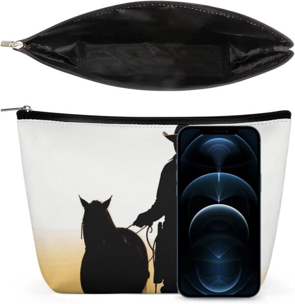 Makeup Bag for Women Cosmetic Bags Cowboy with Lasso Silhouette Travel Toiletry Bag Cute Zipper Make Up Bags Large Capacity Makeup Case Organizer Portable Makeup Pouch for Travelling Gift