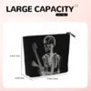 Linen Makeup Bag For Women, Waterproof Travel Cosmetic Organizer Lightweight Zipper Travel Toiletry Bag Organizer Abstract X-Ray Skull Skeleton Playing Guitar Makeup Brushes Storage Bag