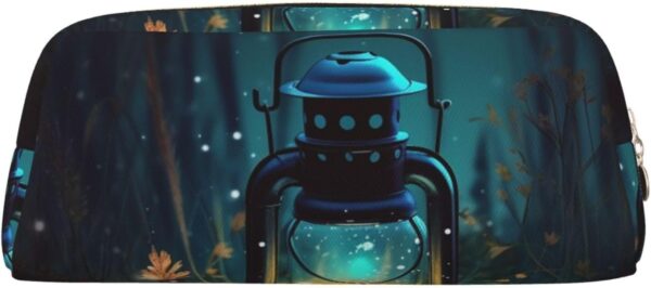 Fireflies And Lantern Leather Pencil Case Large Capacity Pen Pouch,Zipper Makeup Bag For Women Men Travel Toiletry Bags Waterproof Cosmetic Bag Wide-Open Coin Pouch Purse