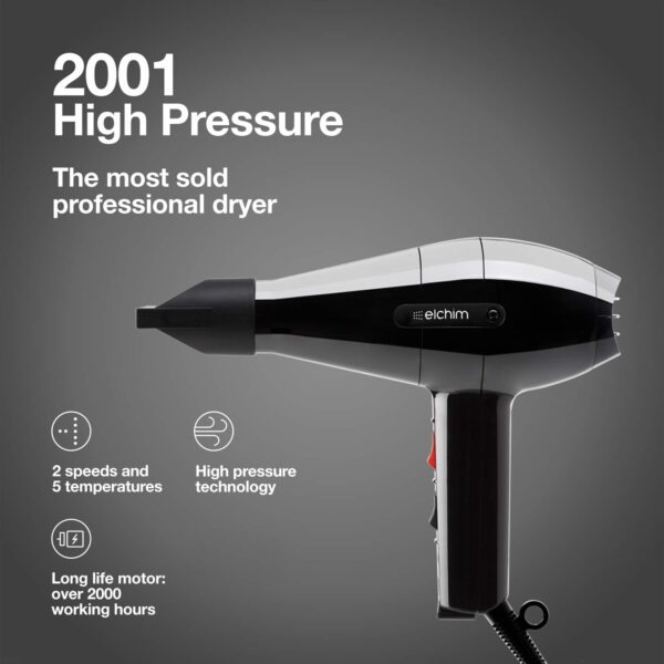 Elchim Classic 2001 High Pressure Hair Dryer - 1875 Watt Quick Dry Professional Salon Blow Dryer