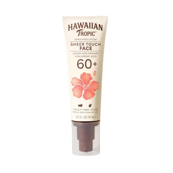 Hawaiian Tropic Sheer Touch Face Sunscreen Lotion SPF 60, 2.5oz | Travel Size Sunscreen for Face, Sunblock Lotion, 2.5oz