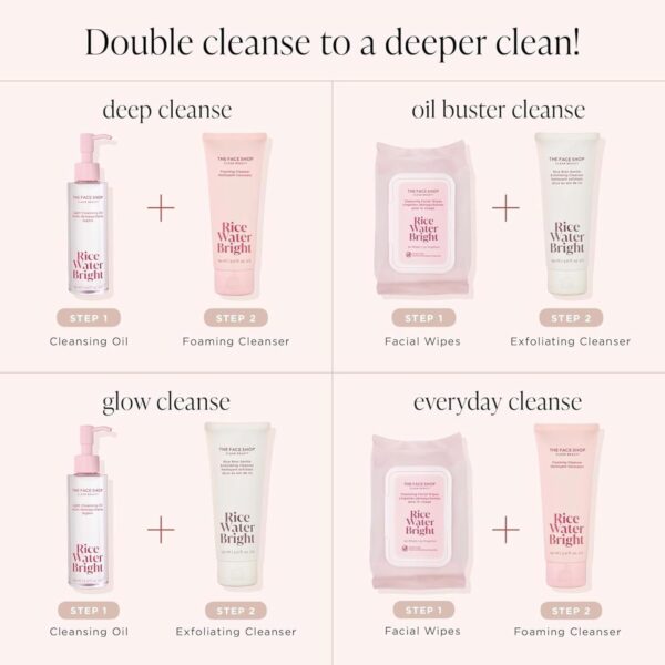 The Face Shop Rice Water Bright Rice Bran Gentle Exfoliating Cleanser - Hydrating, Moisturizing & Brightening Face Cleanser - Vegan Exfoliating Face Wash Face Scrub - Korean Skin Care Face Exfoliator