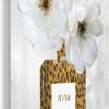 Stupell Industries Leopard Print Perfume Bottle Glam White Spring Florals, Design by Carol Robinson Wall Plaque, 10 x 15