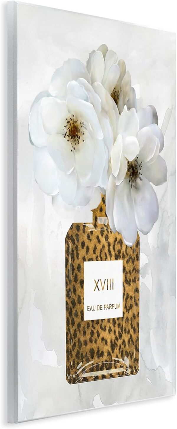 Stupell Industries Leopard Print Perfume Bottle Glam White Spring Florals, Design by Carol Robinson Wall Plaque, 10 x 15