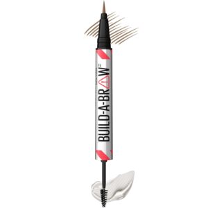 Maybelline Build-A-Brow 2-in-1 Brow Pen and Sealing Eyebrow Gel, Eyebrow Makeup for Real-Looking, Fuller Brows, Soft Brown, 1 Count