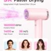 Hair Dryers for Women - 9 Temps Set Ionic Blow Dryer -160,000 RPM High Speed Fast Drying 1 Min, Professional Hairdryer for Smooth, 500 Million Negative Ions, Lightweight 0.8lb for Travel, Auto Clean