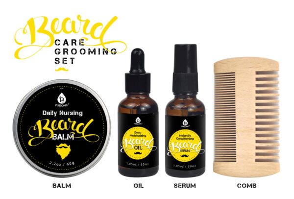 Pursonic Beard Care Grooming Set-Ultimate Beard Grooming Kit Includes Men's Beard Comb, Beard Oil,Beard Balm & Beard Serum