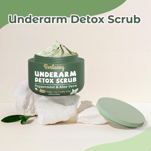 Armpit Detox Scrub 8.8 oz with Peppermint, Aloe Vera and Walnut Shell Powder, Underarm Scrub Helps on Removing Odor, Deep Cleanse & Exfoliating, also for Legs, Knee, Feet, Hands Whole Body