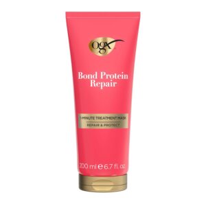 OGX Repair & Protect Bond Protein Repair 1-Minute Treatment Mask, Deep Conditioning Hair Mask Rapidly Repairs for Shiny, Smooth Hair That Lasts Between Washes, 6.7 fl. oz
