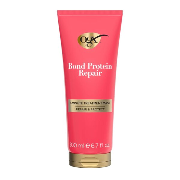 OGX Repair & Protect Bond Protein Repair 1-Minute Treatment Mask, Deep Conditioning Hair Mask Rapidly Repairs for Shiny, Smooth Hair That Lasts Between Washes, 6.7 fl. oz