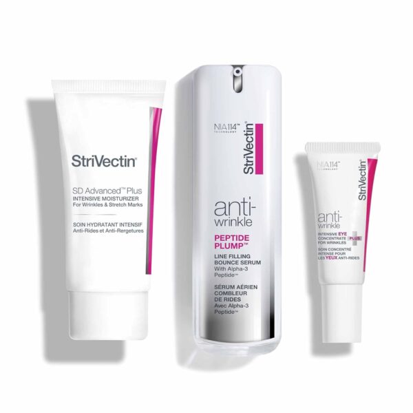 StriVectin Anti Wrinkle Trio Kit for Face and Eyes, 3 piece kit with SD Plus Moisturizer, Peptide Plump Line Face Serum, and Intensive Eye Concentrate Wrinkle Cream
