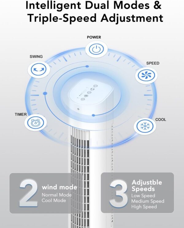 35 INCH Evaporative Air Cooler, 3-IN-1 Quiet Portable Air Conditioners with 3 Speed, 50W Energy Saving Oscillating Cooling Fan, 7H Smart Timer, Remote, Windowless Air Conditioner White