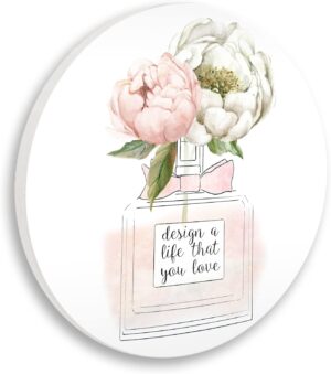 Stupell Industries Design Life You Love Sentiment Pink Floral Perfume Circular Wall Plaque, 12" Diameter