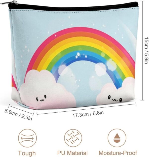 Small Rainbow Makeup Bag for Women Portable Travel Toiletry Pouch, PU Leather Cosmetic Bag with Zipper