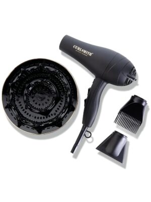 CURLSMITH Defrizzion Hair Dryer, for Curly Hair, with Extra Large 8" Diffuser for Fast Drying, 2 Speeds, 3 Heat Settings, Sustained Cool Setting with Minimal Heat Impact