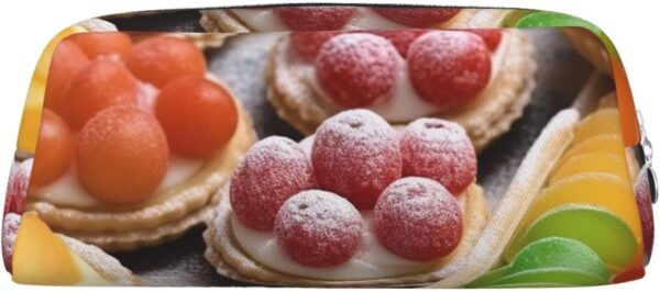 Fresh Sweet Tarts Leather Pencil Case Large Capacity Pen Pouch,Zipper Makeup Bag For Women Men Travel Toiletry Bags Waterproof Cosmetic Bag Wide-Open Coin Pouch Purse