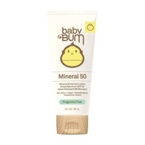 Sun Bum Baby Bum SPF 50 Sunscreen Lotion with Mineral UVA/UVB Face and Body Protection for Sensitive Skin - Fragrance Free - Travel Size - 3 FL OZ