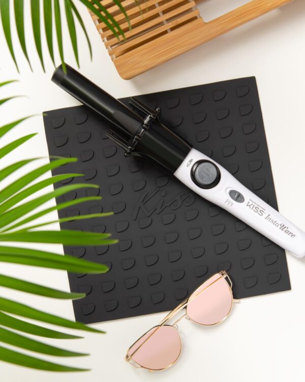 KISS Instawave Deluxe Automatic Rotating Curling Iron, Ceramic Ionic Technology, Tangle Prevention, 2-Way Rotation, Dual Heat Settings up to 420°F, 1” Curling Wand, 2-Year Warranty - Black & White