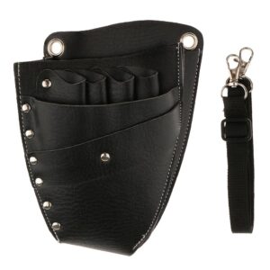 Professional Hairdressing Scissors Bag with Belt - Stylist Leather Pouch for Barber Tools, Organizer and Travel Storage, Black