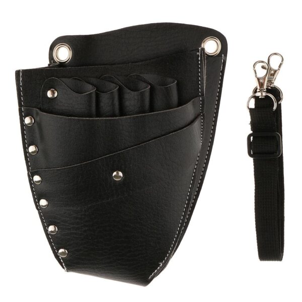 Professional Hairdressing Scissors Bag with Belt - Stylist Leather Pouch for Barber Tools, Organizer and Travel Storage, Black