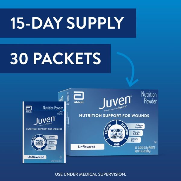 Juven Therapeutic Nutrition Drink Powder Including Collagen Peptides, Amino Acids, and HMB For Wound Healing Support, Unflavored, 30 Packets