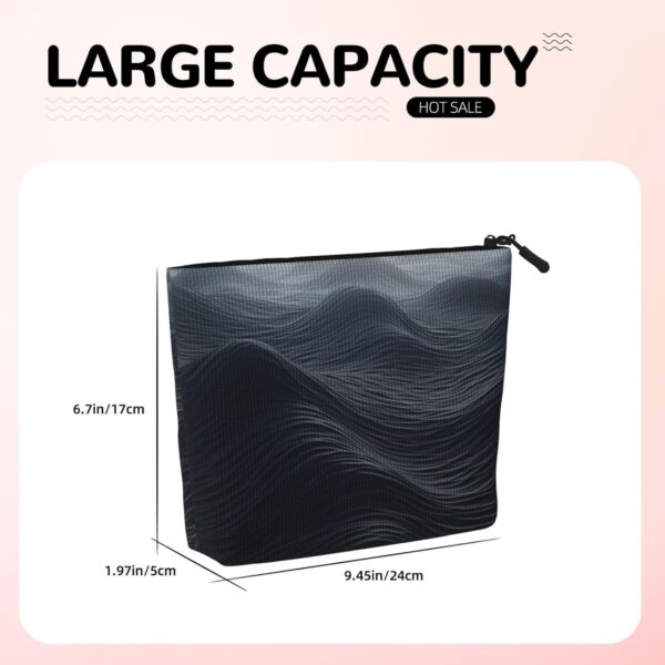 Linen Makeup Bag For Women, Waterproof Travel Cosmetic Organizer Lightweight Zipper Travel Toiletry Bag Organizer Deep Black Waves Makeup Brushes Storage Bag