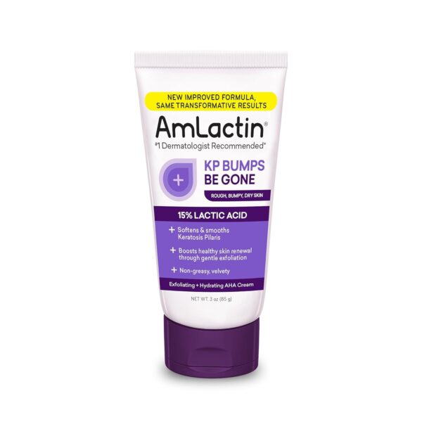 AmLactin KP Bumps Be Gone - 3 oz Keratosis Pilaris Moisturizing Cream with 15% Lactic Acid - Exfoliator and Moisturizer for Dry, Rough and Bumpy Skin (Packaging May Vary)