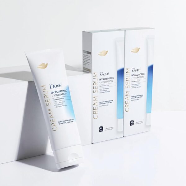 Dove Body Cream Serum Hyaluronic + Hydration for Extra Dry, Flaky Skin, with Pro-Ceramides, Niacinamide and Collagen Peptides Lotion, 8 oz