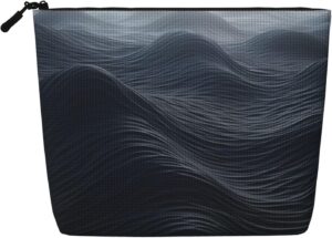 Linen Makeup Bag For Women, Waterproof Travel Cosmetic Organizer Lightweight Zipper Travel Toiletry Bag Organizer Deep Black Waves Makeup Brushes Storage Bag