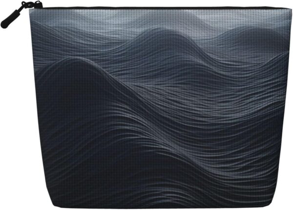 Linen Makeup Bag For Women, Waterproof Travel Cosmetic Organizer Lightweight Zipper Travel Toiletry Bag Organizer Deep Black Waves Makeup Brushes Storage Bag