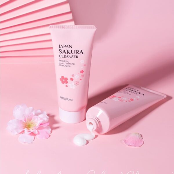 FEESHOW Daily Facial Cleanser Cherry Blossom 150g Gentle Face Wash for Women Girls Hydrating Moisturizing Sakura Foam Cream Soft Skin Deep Cleanse Pink One Size