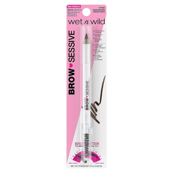 wet n wild Brow-Sessive Brow Pencil, Ultra-Precise Dual Ended Spoolie Brush for Perfect Buildable Blendable Shaping, Natural Lasting Shades for Every Brow, Cruelty-Free & Vegan - Dark Brown(Packaged)