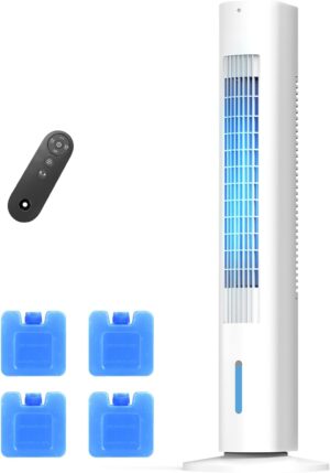 35 INCH Evaporative Air Cooler, 3-IN-1 Quiet Portable Air Conditioners with 3 Speed, 50W Energy Saving Oscillating Cooling Fan, 7H Smart Timer, Remote, Windowless Air Conditioner White