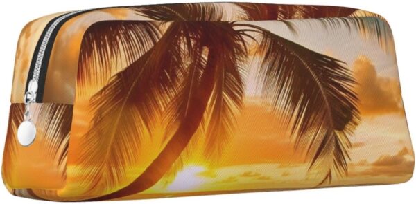 Tropical Beach Palm Tree Sunset Pencil Pouch Large Capacity Pencil Case Leather Cosmetic Bag Office Desk Organizer Coin Pouch Portable Zipper Toiletry Bag for Travel Outdoor