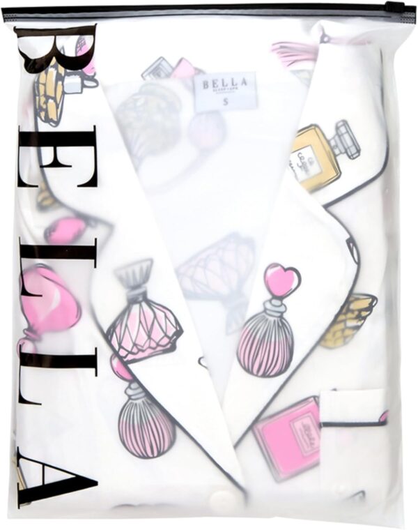 Matching Pajama Sleep Set For Women Cropped Long Sleeve and Shorts 2-Piece Loungewear Polyester Satin Perfume Bottles Medium