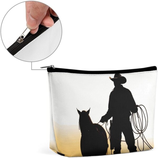 Makeup Bag for Women Cosmetic Bags Cowboy with Lasso Silhouette Travel Toiletry Bag Cute Zipper Make Up Bags Large Capacity Makeup Case Organizer Portable Makeup Pouch for Travelling Gift