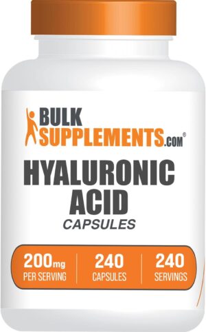 BulkSupplements.com Hyaluronic Acid Capsules - Hyaluronic Acid Supplements, Hyaluronic Acid 200mg - Pure & Gluten Free, 1 Capsule per Serving, 240 Count (Pack of 1)