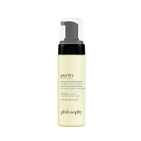 philosophy purity made simple pore purifying foaming facial cleanser - with papaya enzyme & glycolic acid - face wash removes dirt and impurities from pores - 5 fl oz