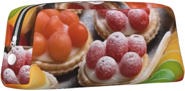 Fresh Sweet Tarts Leather Pencil Case Large Capacity Pen Pouch,Zipper Makeup Bag For Women Men Travel Toiletry Bags Waterproof Cosmetic Bag Wide-Open Coin Pouch Purse