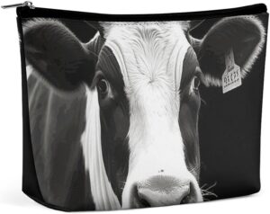 Makeup Bag for Women Cosmetic Bags Animal Funny Cow Head Black White Travel Toiletry Bag Cute Zipper Make Up Bags Large Capacity Makeup Case Organizer Portable Makeup Pouch for Travelling Gift