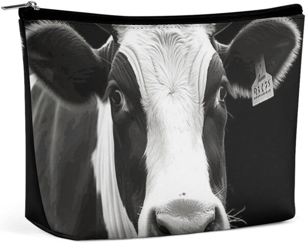 Makeup Bag for Women Cosmetic Bags Animal Funny Cow Head Black White Travel Toiletry Bag Cute Zipper Make Up Bags Large Capacity Makeup Case Organizer Portable Makeup Pouch for Travelling Gift