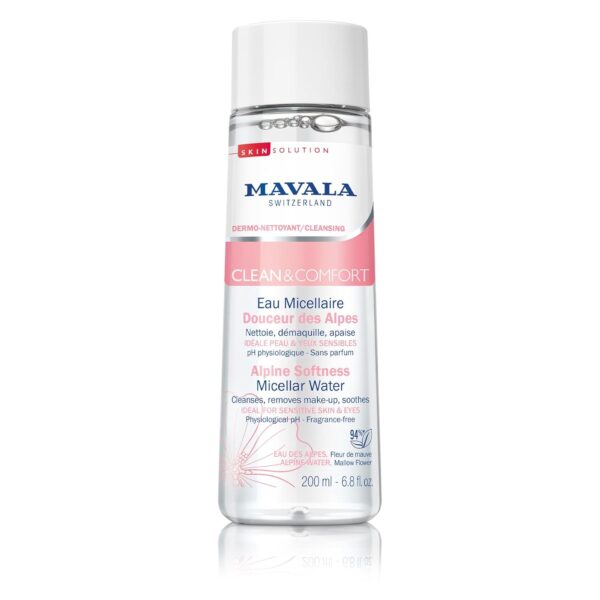 MAVALA Clean & Comfort Micellar Water, Cleanses Skin & Dissolves Makeup | Gentle on Damaged, Delicate Skin, Ultra-Gentle Micelles | Soap & Fragrance Fee, 6.8oz