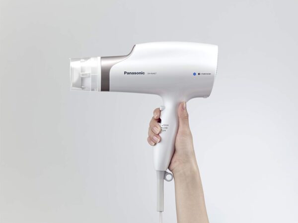 Panasonic Nanoe Salon Hair Dryer with Oscillating QuickDry Nozzle, Diffuser and Concentrator Attachments, 3 Speed Heat Settings for Easy Styling and Healthy Hair - EH-NA67-W (White)