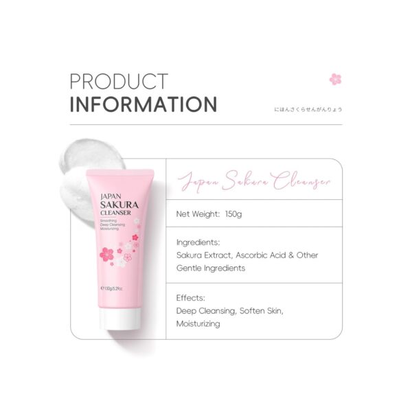 iiniim Sakura Face Wash 150g Gentle Daily Facial Cleanser for Women Girls Hydrating Moisturizing Cherry Blossom Foam Cleanser Soft Skin Pore Refining Pink One Size