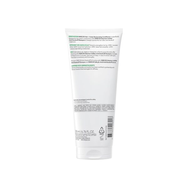 Dercos Hair & Scalp Moisturizing Conditioner, Formulated With Glycerin, Niacinamide + Hyaluronic Acid, Hair Conditioner & Scalp Moisturizer, Strengthens, Post Dandruff Treatment, 6.7 Fl Oz